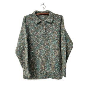 VTG Womens Multicolor Chunky Knit Long Sleeve Polo Sweater Hipster SZ Large